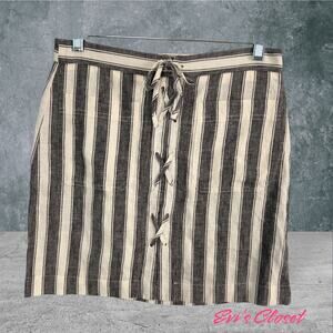 MADEWELL Lace Up Linen Cotton Blend Skirt Size 0 Gray White Lagenlook Mini NWT